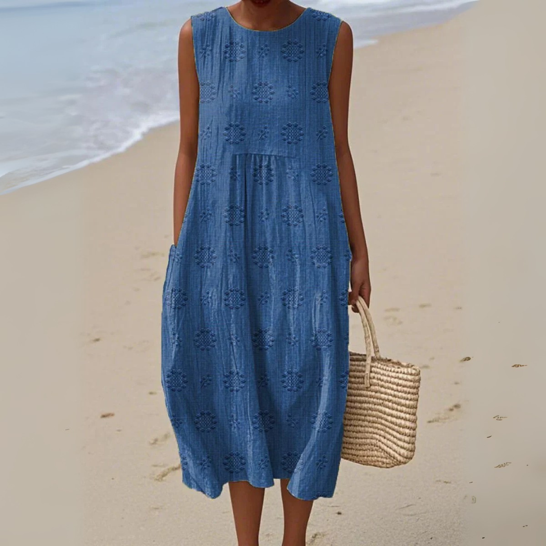 Elegantní Bavlněné Šaty bez Rukávů s Výšivkou