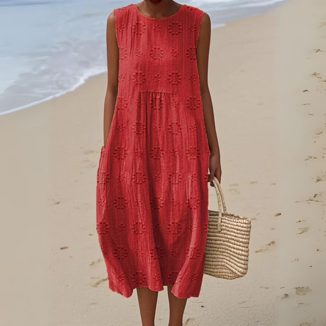 Elegantní Bavlněné Šaty bez Rukávů s Výšivkou