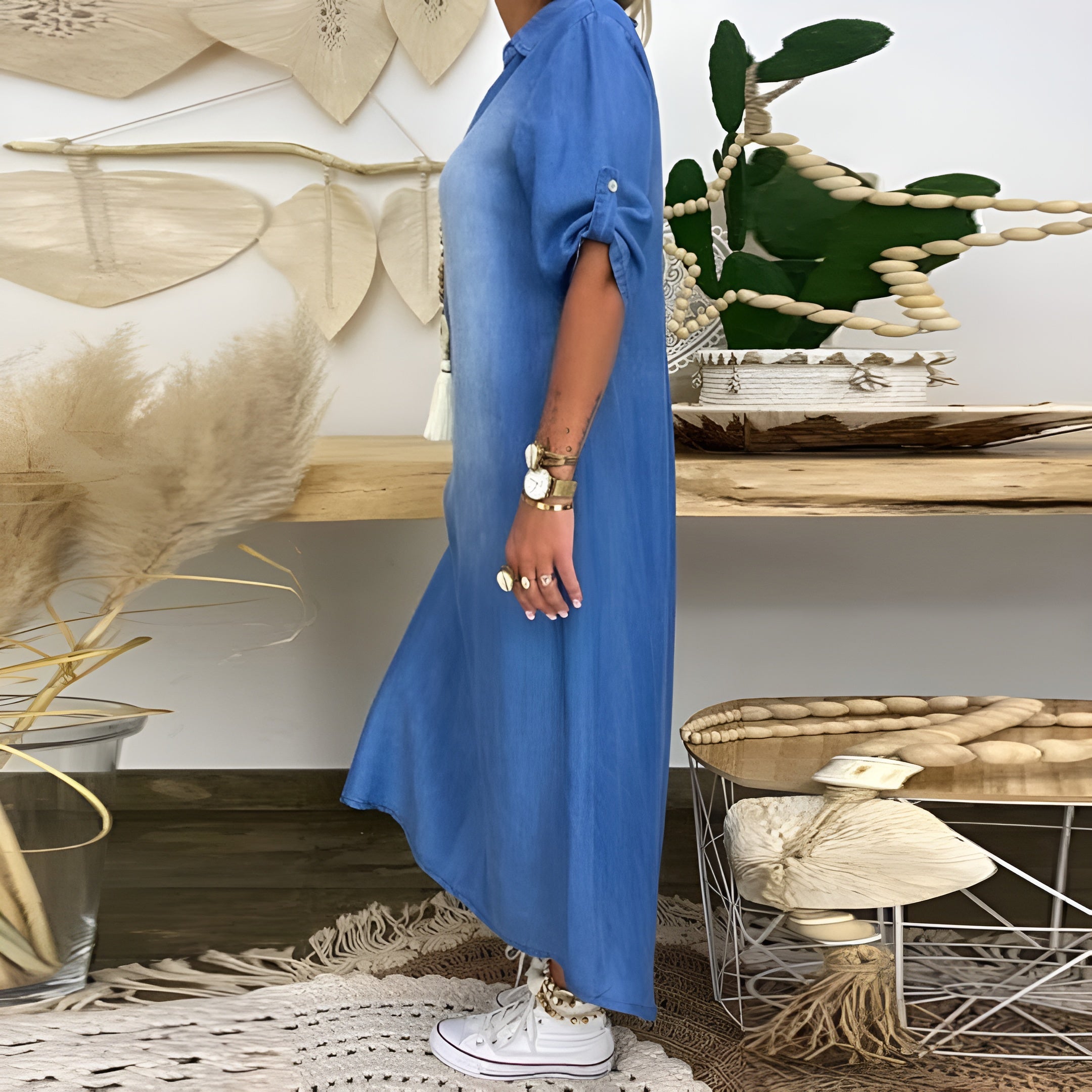 Džínové šaty s výstřihem do V